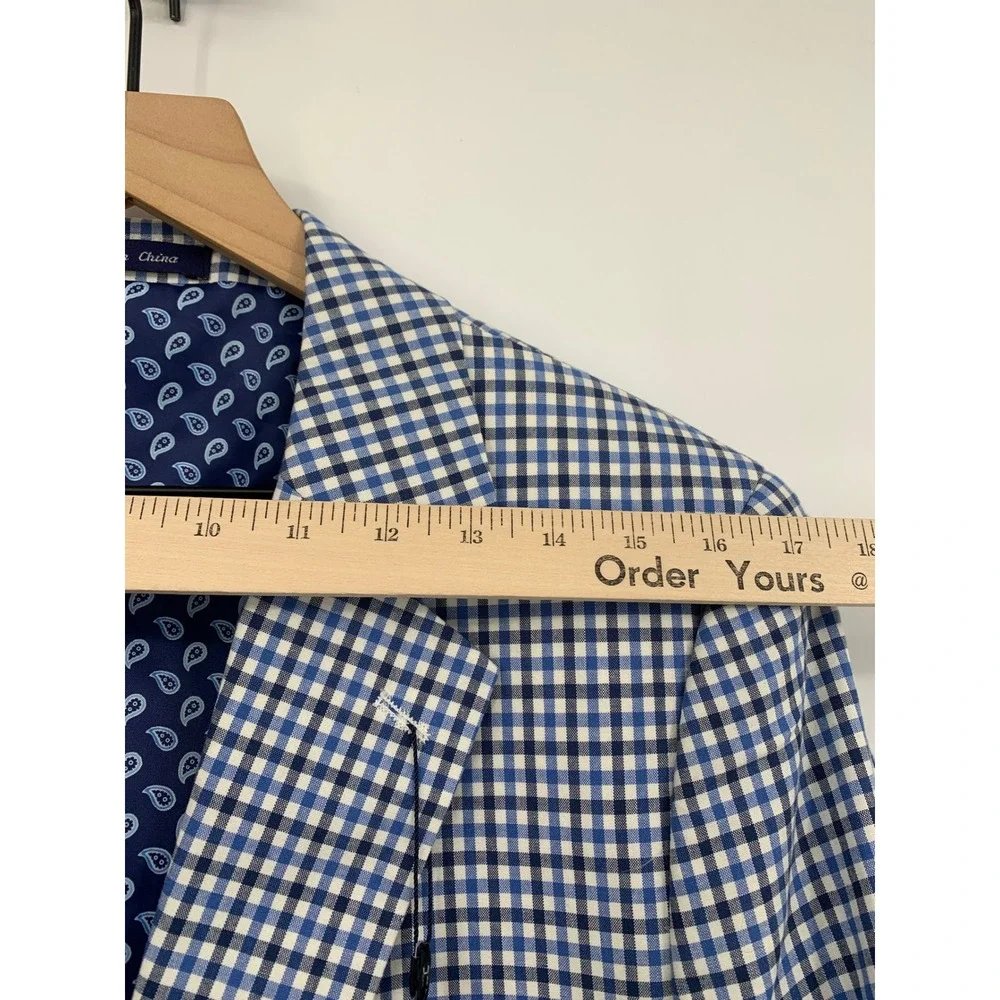 Alan Flusser Blazer Mens 40R Blue Gingham Check Cotton Paisley Lining New